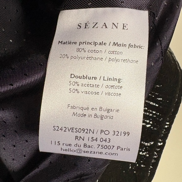 NEW NWT Sézane Terry Jacket Black Vinyl Cropped Moto Jacket Size 4 - Picture 7 of 9